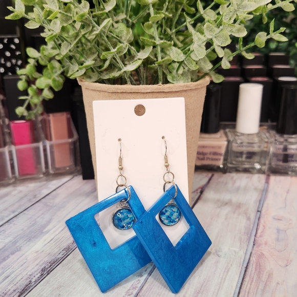 Blue Geometric Earrings - Picture 1 of 5